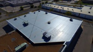 Flat roof of a large commercial building.