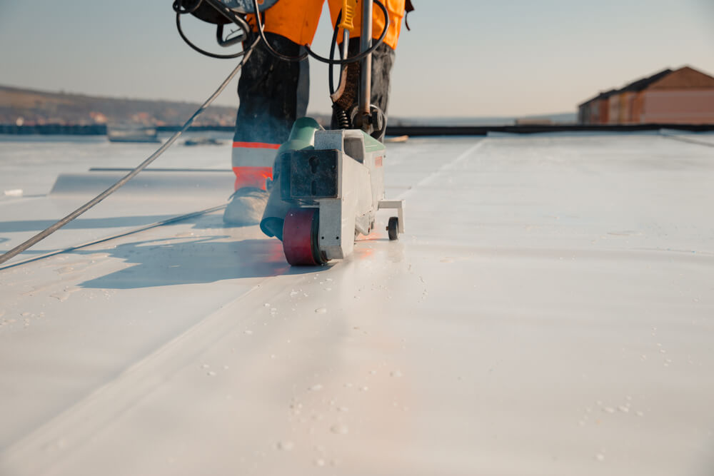 Waterproof membrane preventing water penetration in a roof.