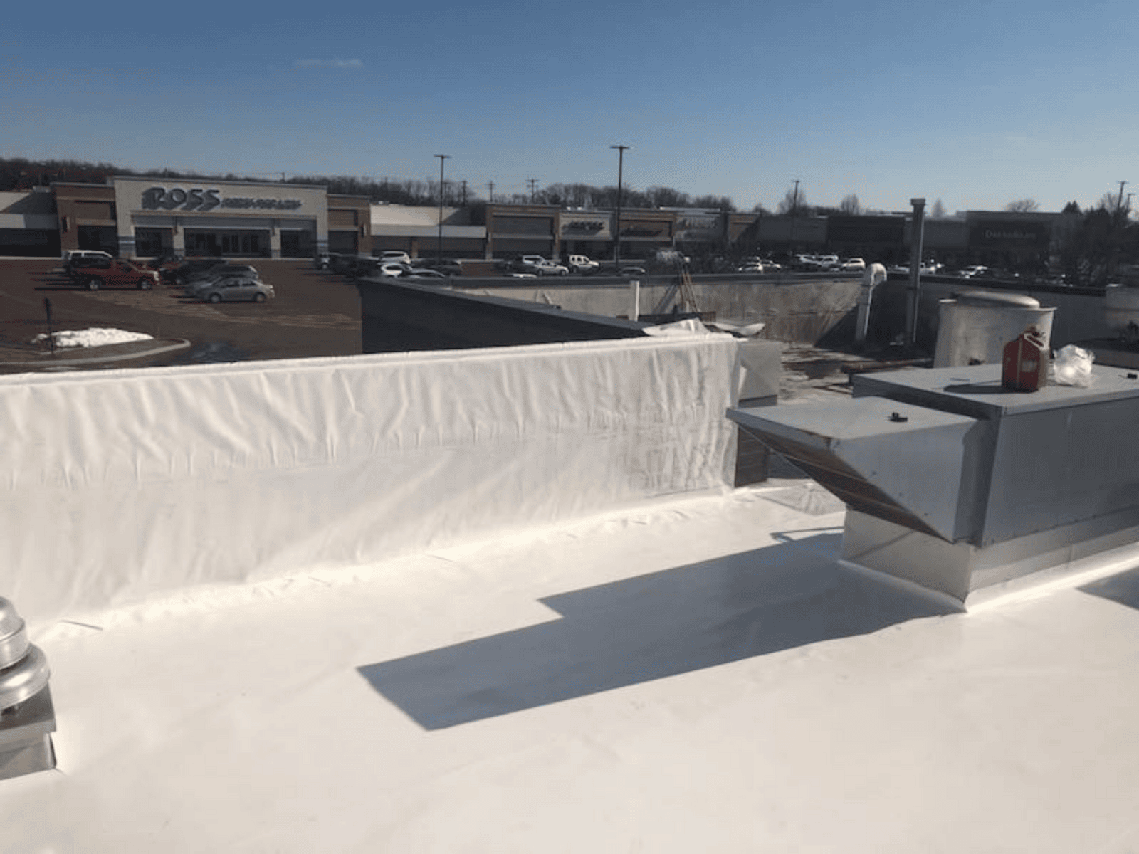 a roof with a white cover
