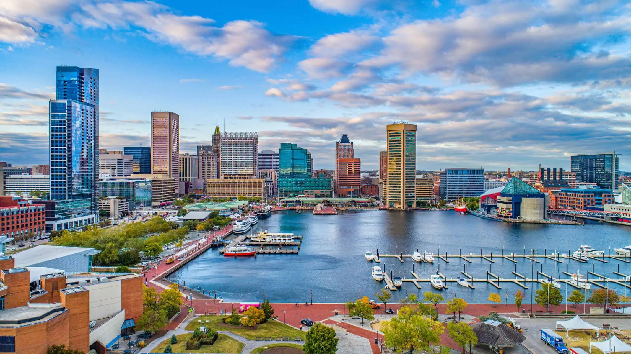 a city with boats and a body of water