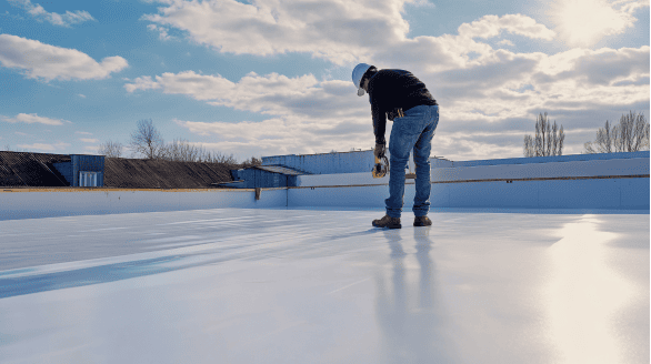 a man wearing a helmet and holding a saw