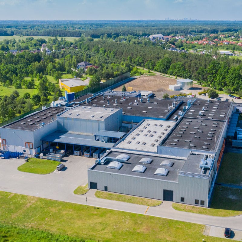 an aerial view of a large building
