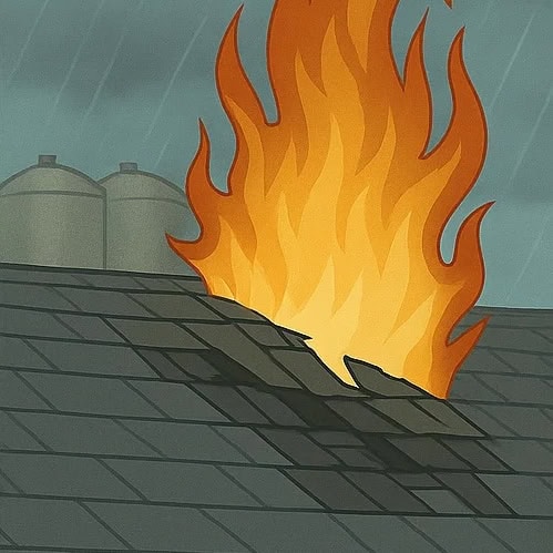 A fire on a roof